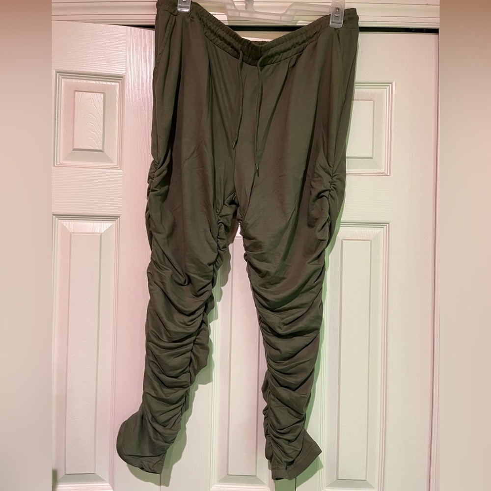 Army green stacked pants